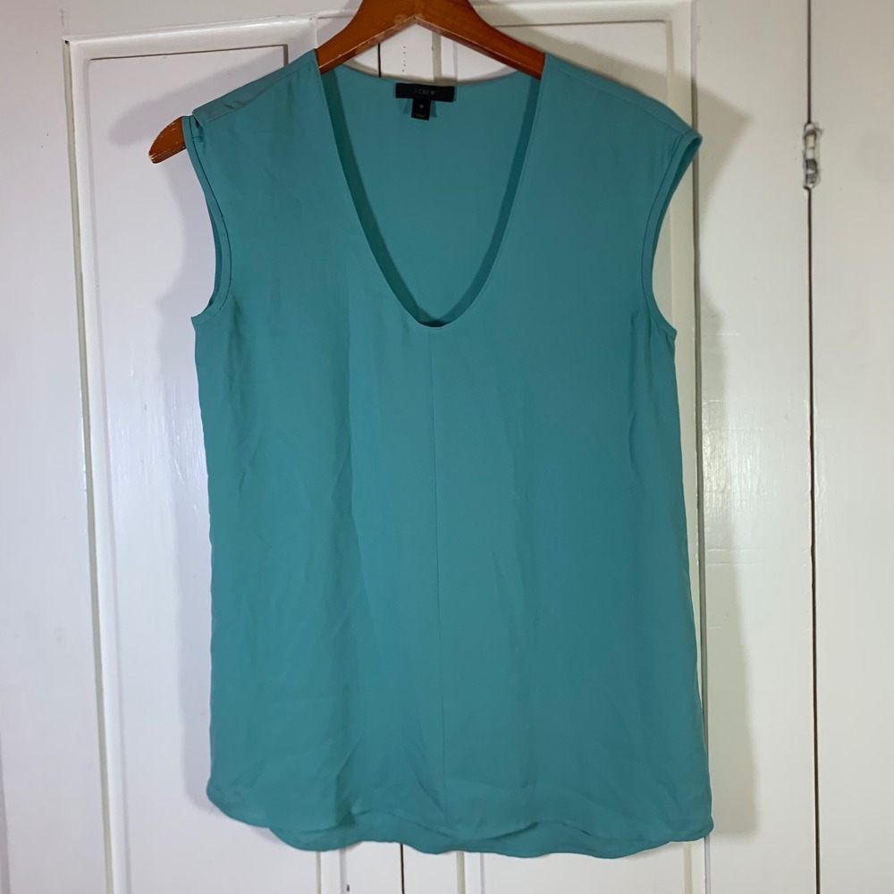 J.Crew Teal V-Neck Cap Sleeve Blouse Top B6358 Women Size 0 Preppy Office Travel